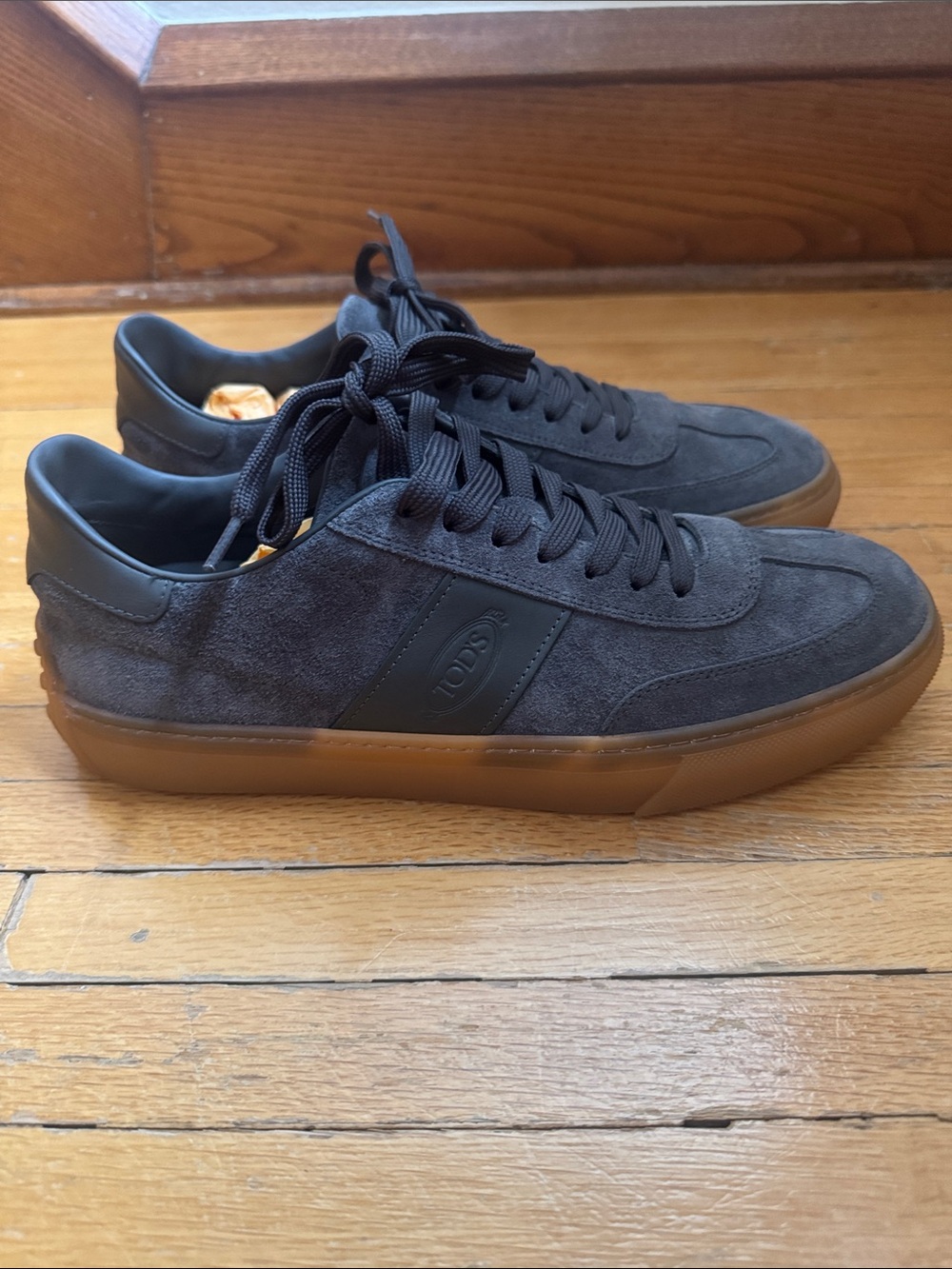 TOD'S Men's Charcoal Suede Sneakers with Gum Sole